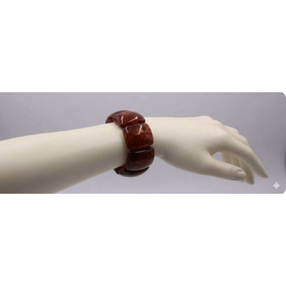 Vintage Chunky Resin Bracelet Sparkly Brown Retro Faux Amber